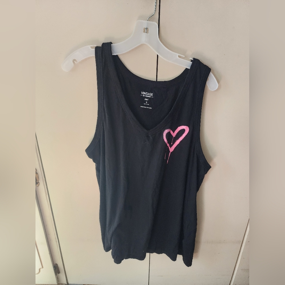 Black Tank Top with Pink Heart